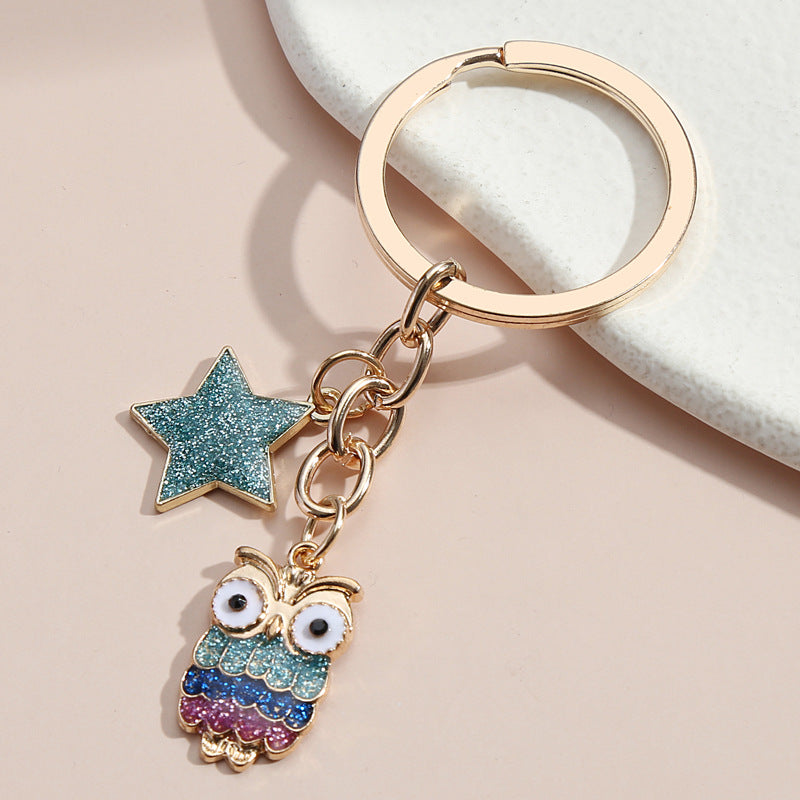 Hot Selling Dripping Oil Alloy Colorful Owl, Ladybug, Dark Flower, Ghost Face Keychain Bag Ornaments