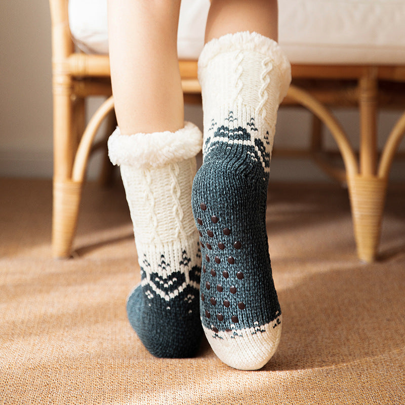 Love Knitted Plush Floor Socks Warm Non-sli Christmas