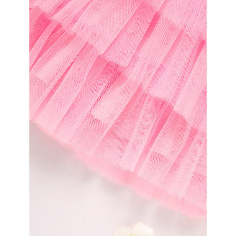 Toddler Girls Outfits Long Sleeve Graphic Heart Print Mesh Tulle Valentine Birthday Party Dress