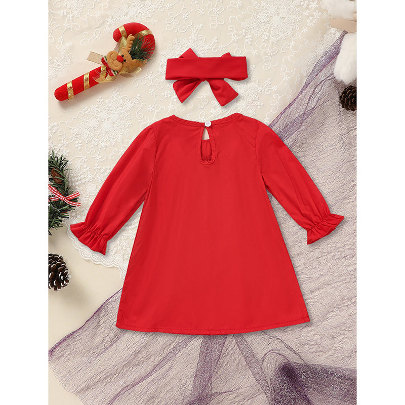 Toddler Kids Baby Girls Christmas Dress Wreath Embroidered Party Dresses With Headband