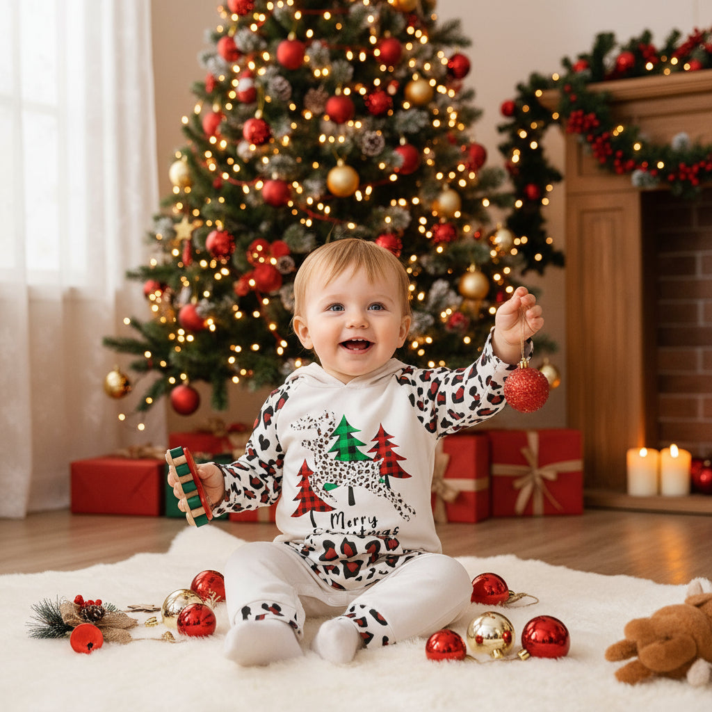 Christmas Long-sleeved Hooded One-piece Children's Clothing