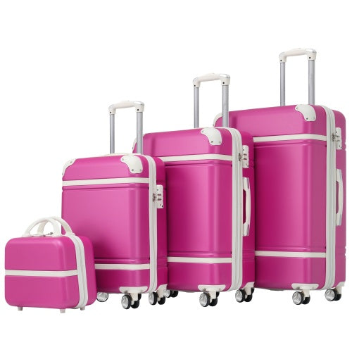 Hard-shell spinner luggage set with cosmetic case, pink/magenta, 4-piece