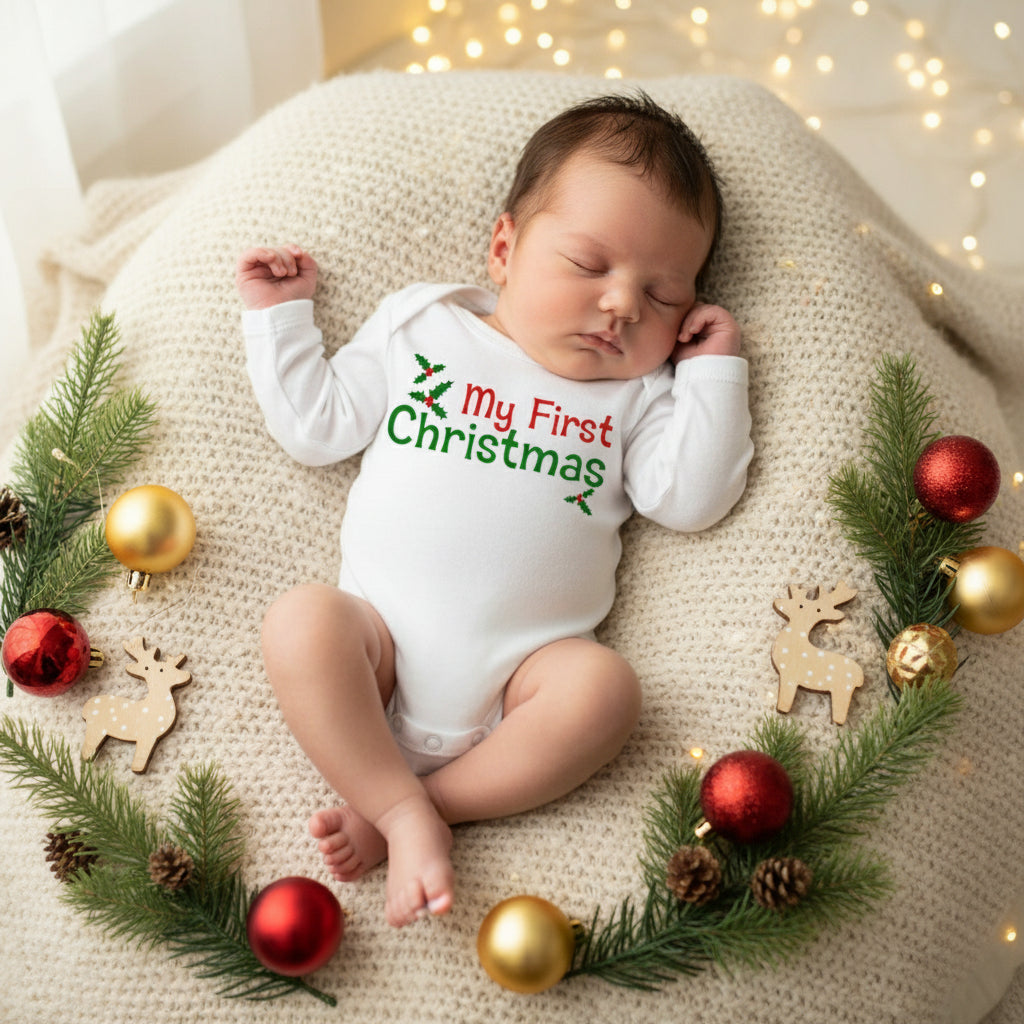 Christmas Newborn Baby White Long Sleeve Jumpsuit