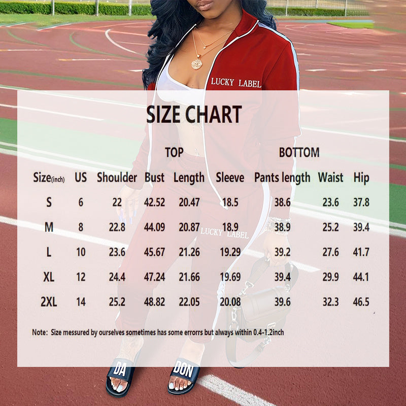 Women's Letter Embroidery Zip-Up Track Suit Set With Side Stripes - Sporty Casual 2-Piece Outfit Spring & Fall