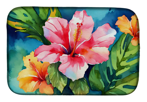 Hawaii Hawaiian Hibiscus in Watercolor Dish Drying Mat