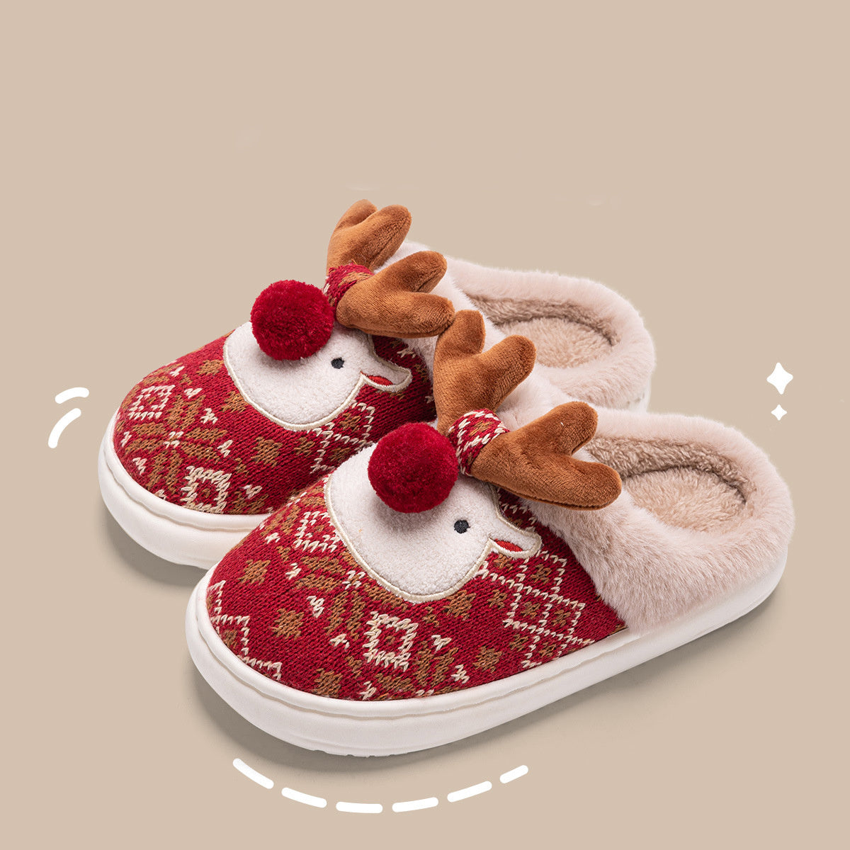 Christmas Elk Plush Slippers Winter Ins Fashion Non-slip Floor Fuzzy