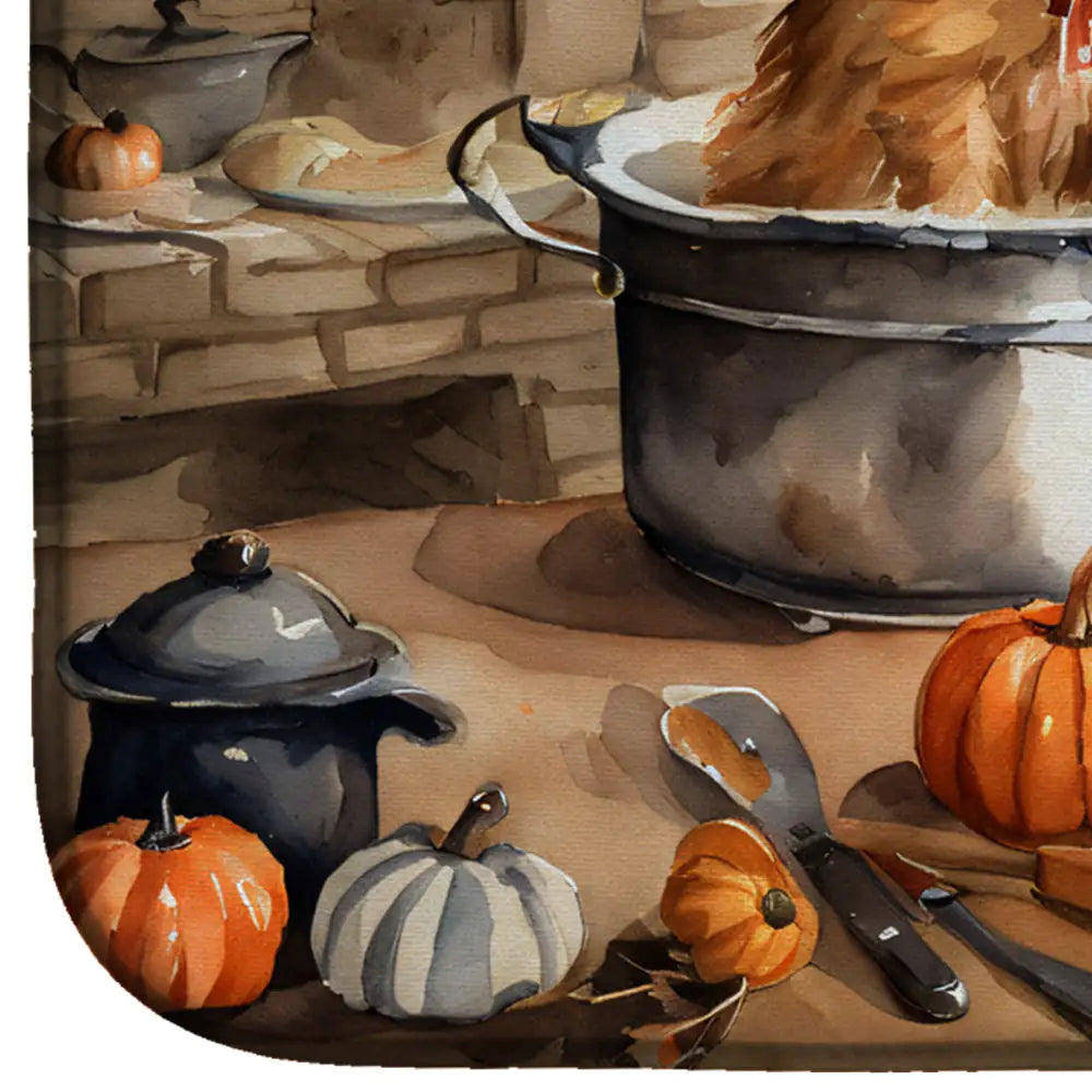 Norwich Terrier Fall Kitchen Pumpkins Dish Drying Mat