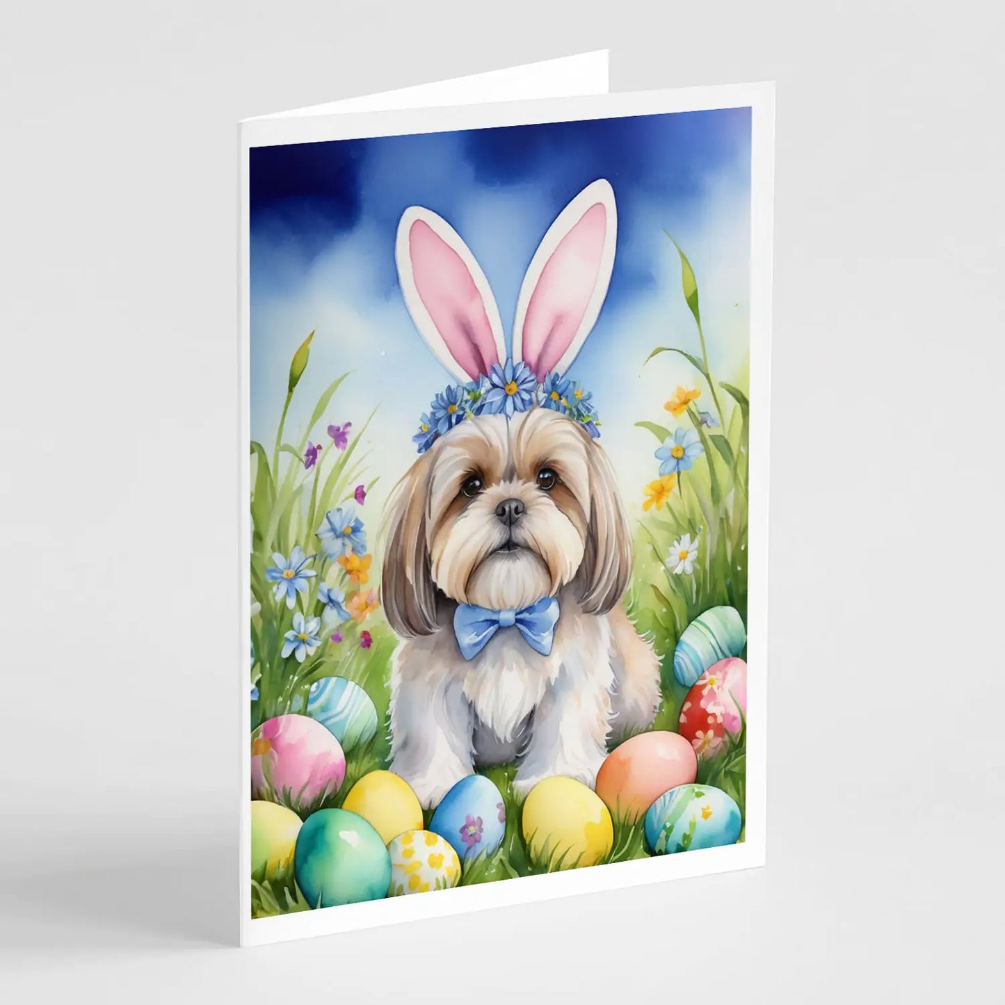 Lhasa Apso Easter Egg Hunt Greeting Cards Pack of 8