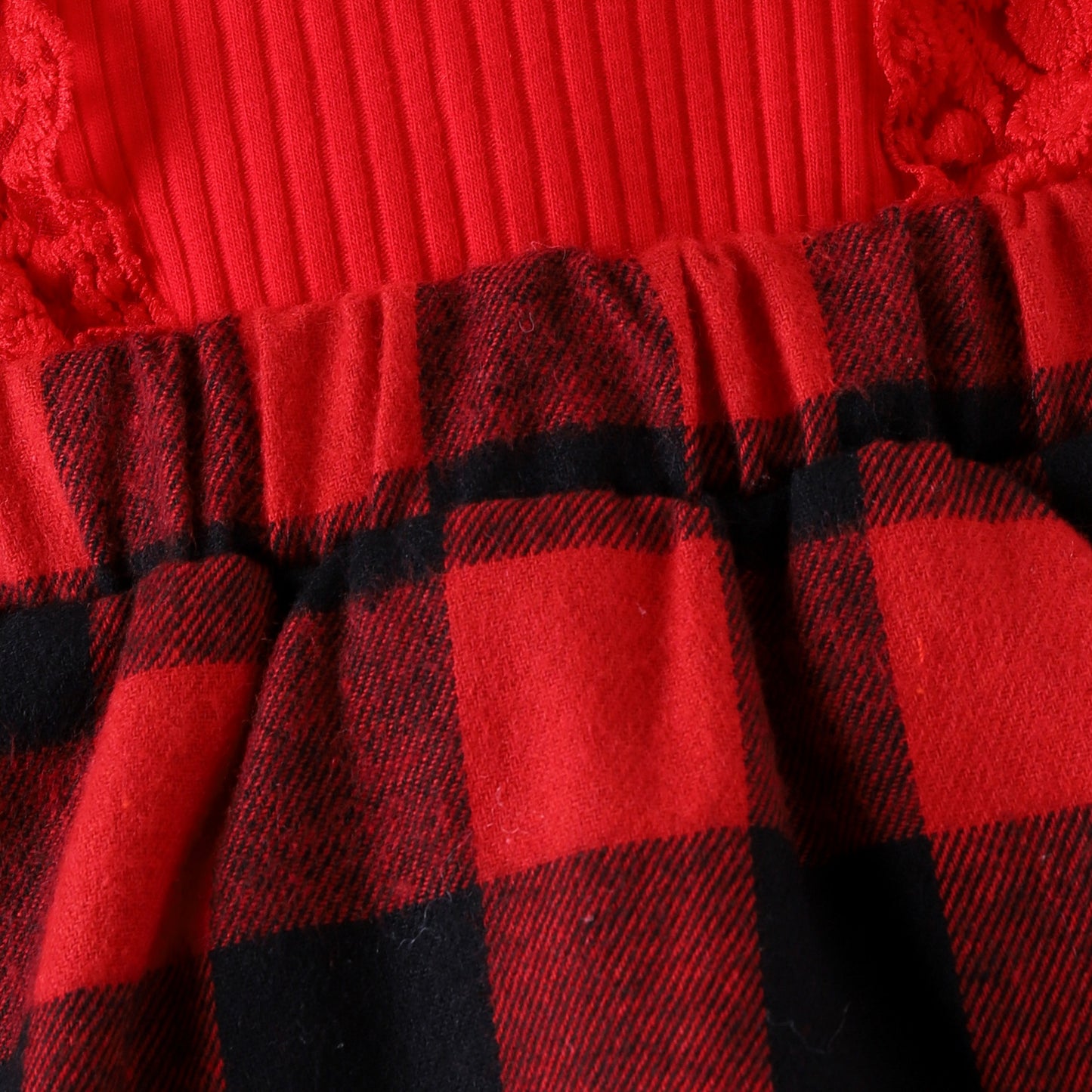 Children's Girl Baby Christmas Pit Stripe Spliced Lace Plaid Triangle Set