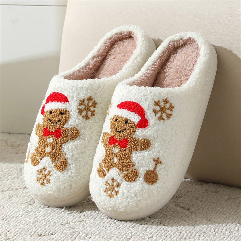 Christmas Snowflake Gingerbread Non-slip Floor Fuzzy Slippers
