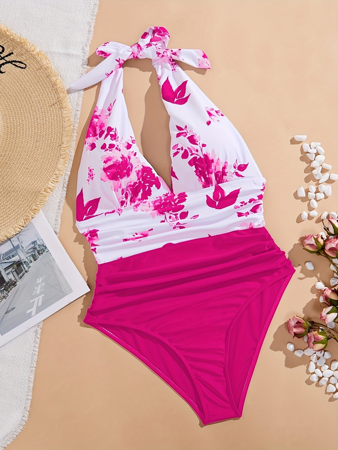 Women's Tie Flower Print, Backless Sexy One-piece Swimsuit, Holiday Style