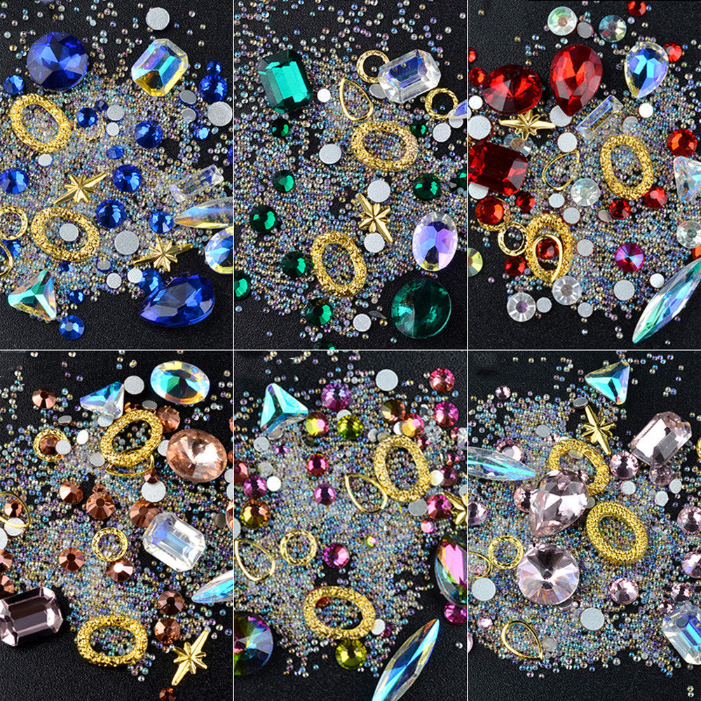 6 Boxes 3D DIY Gemstone Mix Nails Art Rhinestones Decoration Glitter For Crafts Beads