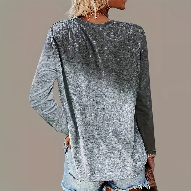 Gradient long-sleeve round-neck top in pink, relaxed fit