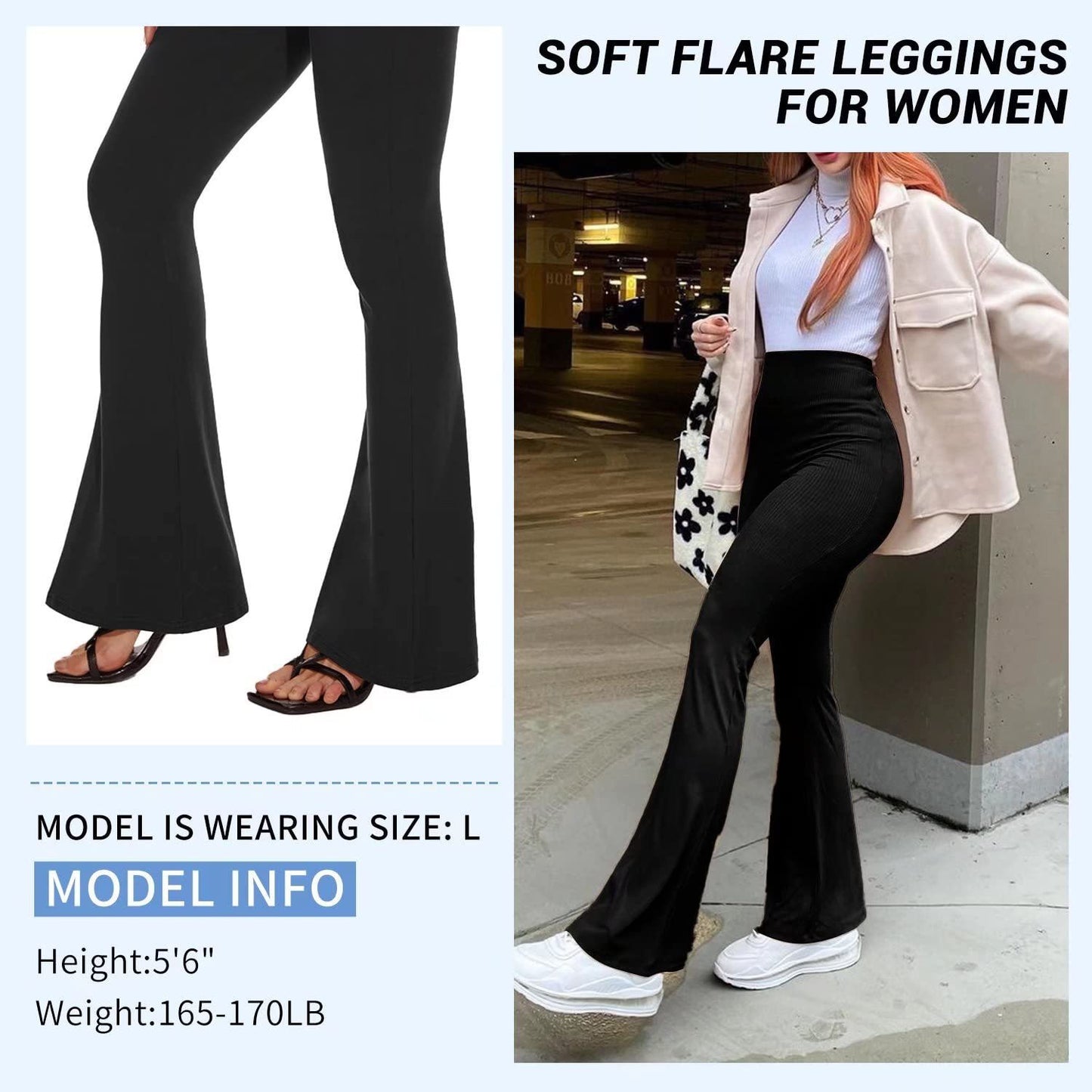 Flare Yoga Pants For Women - Soft High Waist Bootcut Leggings Tall & Long Palazzo