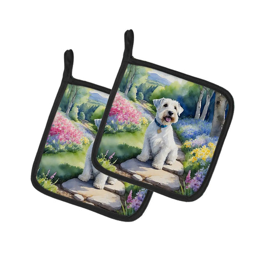 Sealyham Terrier Spring Path Pair of Pot Holders