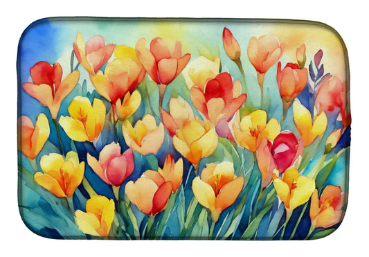 Freesias in Watercolor Dish Drying Mat