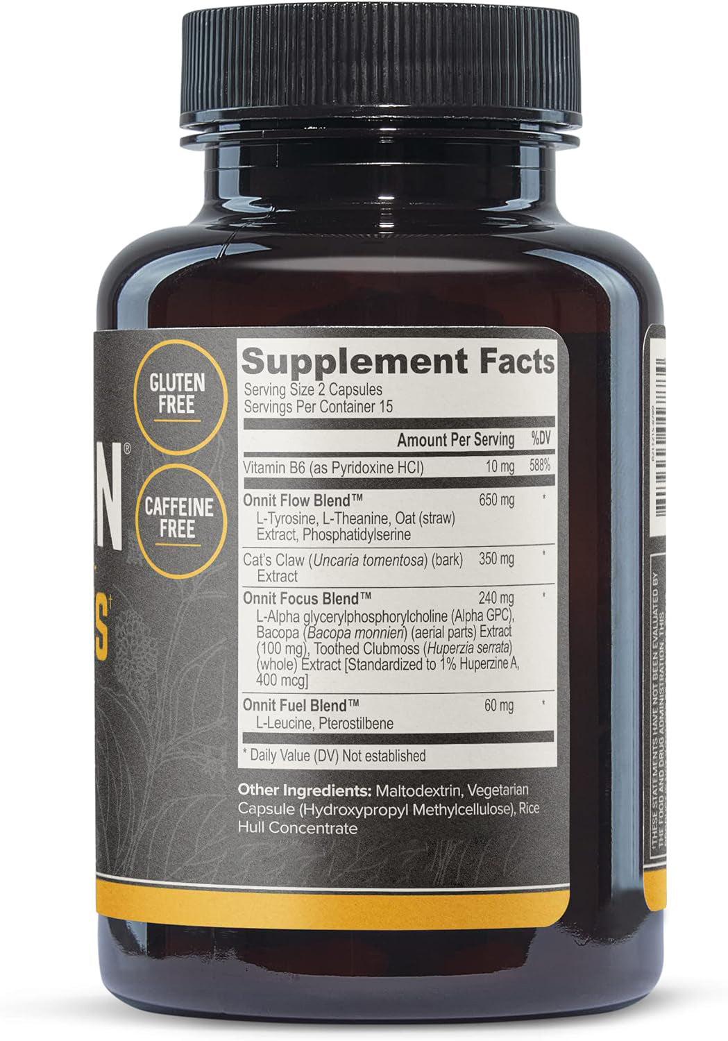 Alpha Brain Memory & Focus supplement bottle back Supplement Facts panel