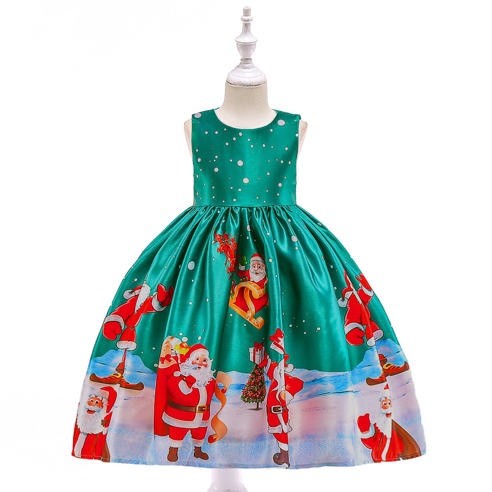 Girls print dress princess dress