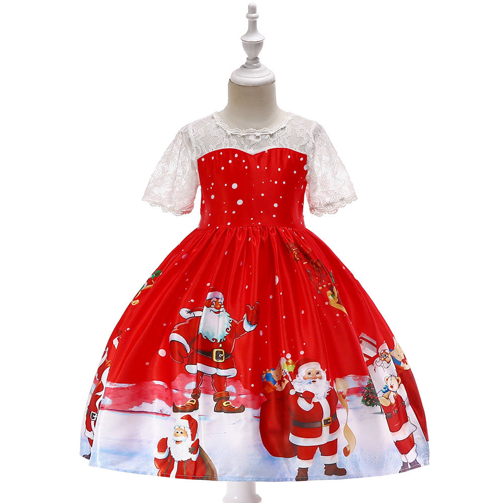 Girls print dress princess dress