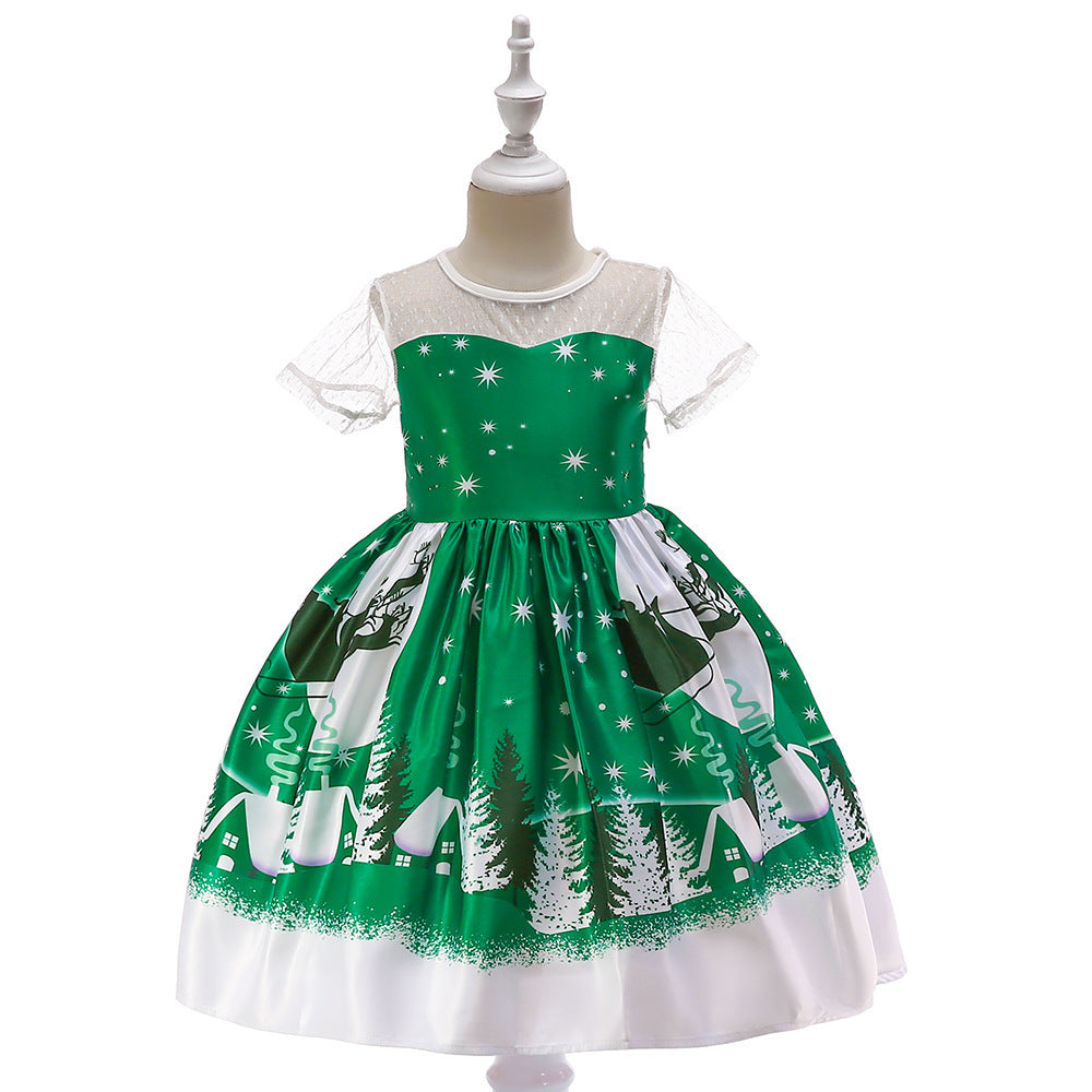 Girls print dress princess dress
