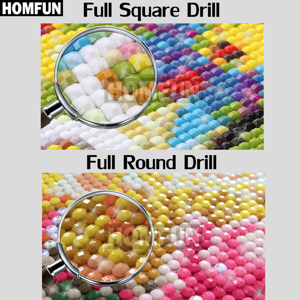 Diamond painting drills display showing full square and full round drill shapes