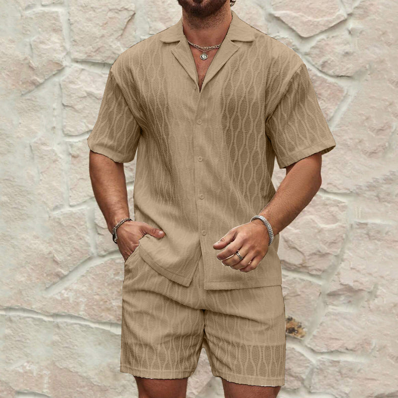 Men Tracksuits Summer Fashion Solid Loose Casual Two Pieces Lapel Button Shirt Shorts All-match Outfits
