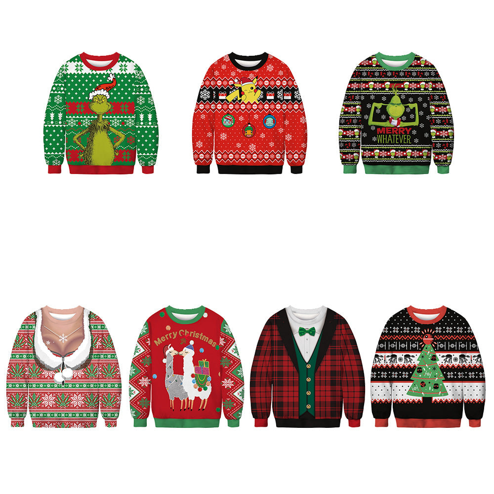 Christmas green furry print crew neck sweater