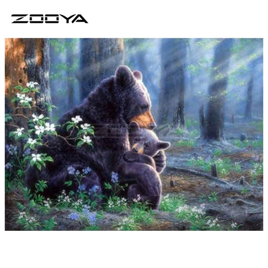5D DIY Diamond Embroidery Landscape Forest Tree Flower Black Bear