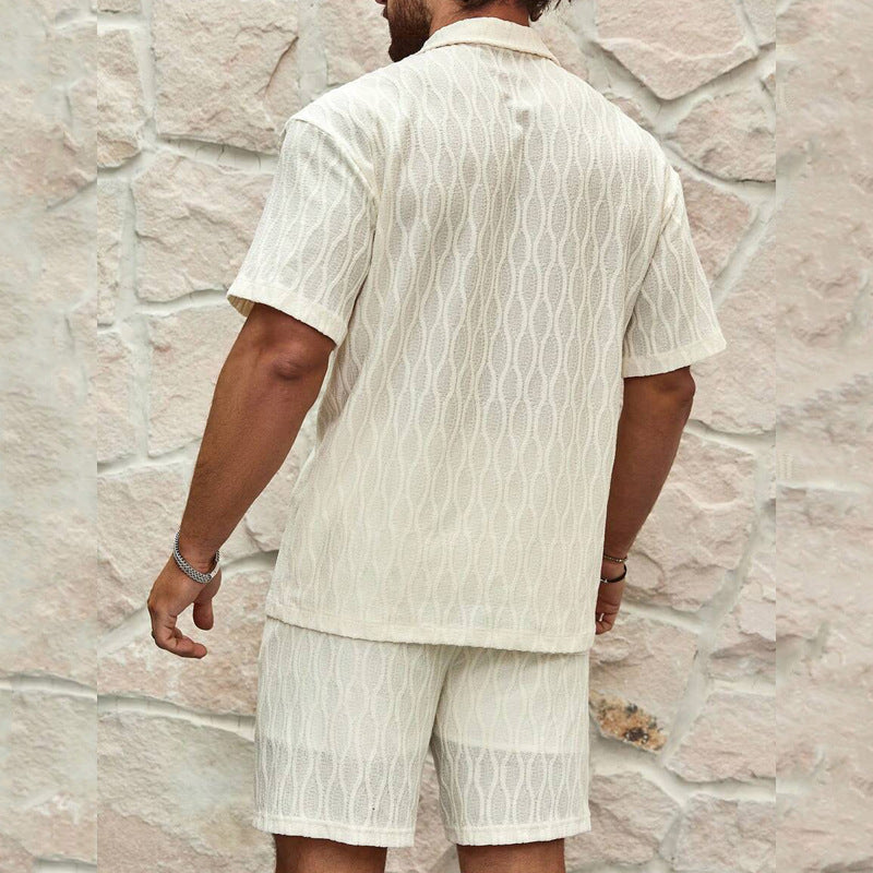 Men Tracksuits Summer Fashion Solid Loose Casual Two Pieces Lapel Button Shirt Shorts All-match Outfits