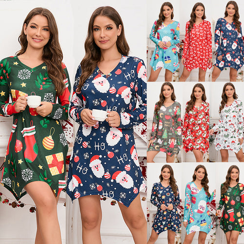 Women's V-neck Slim Irregular Christmas Dress