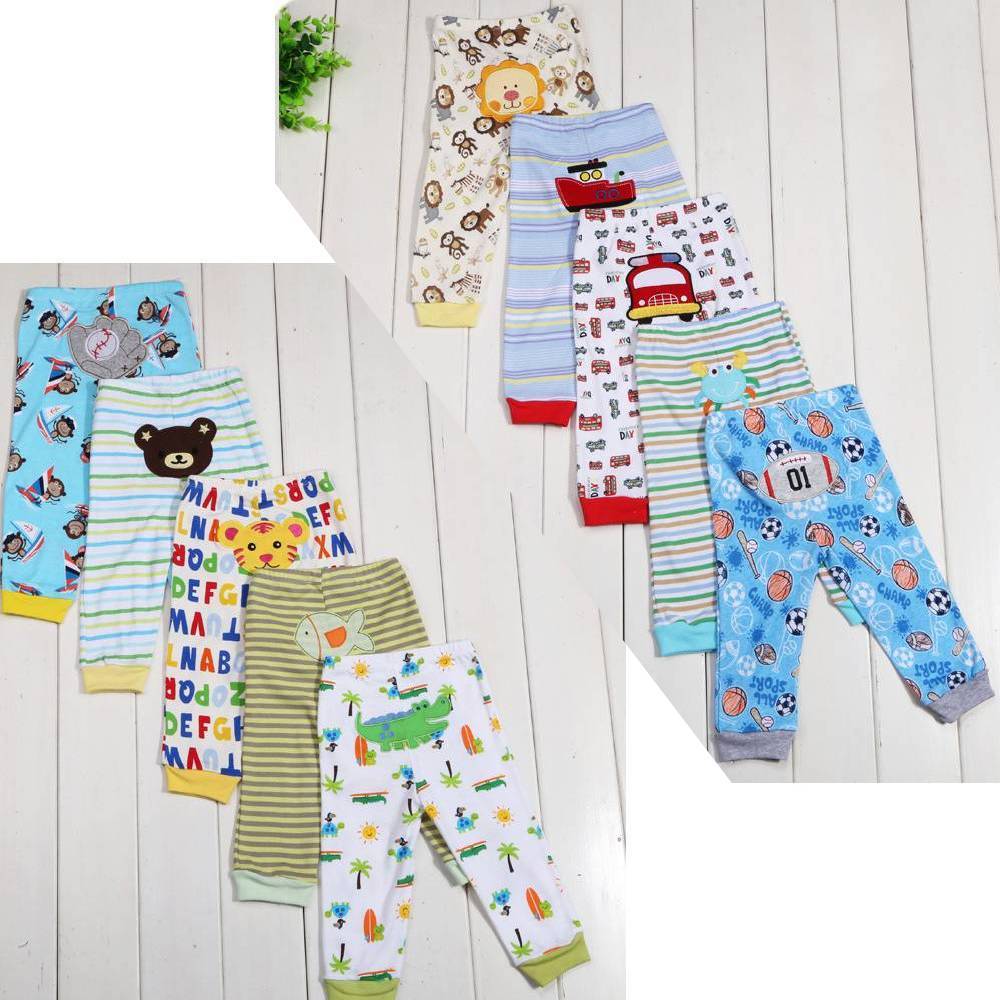 Cartoon print children's leggings set of 5 with jungle, alphabet, and sports character prints