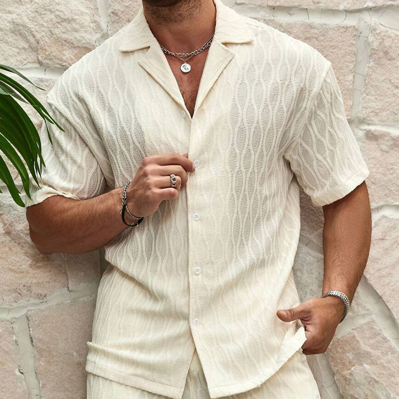 Men Tracksuits Summer Fashion Solid Loose Casual Two Pieces Lapel Button Shirt Shorts All-match Outfits