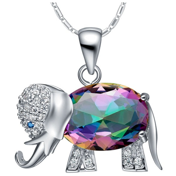 Colorful Stone Elephant Necklace Ring Jewelry Set