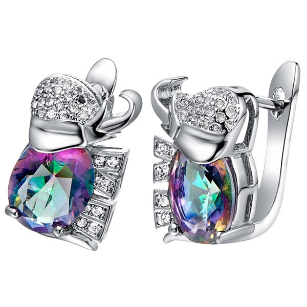 Colorful Stone Elephant Necklace Ring Jewelry Set