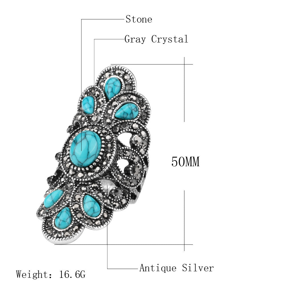 Turquoise stone ring, antique silver metal; shown with 50MM size
