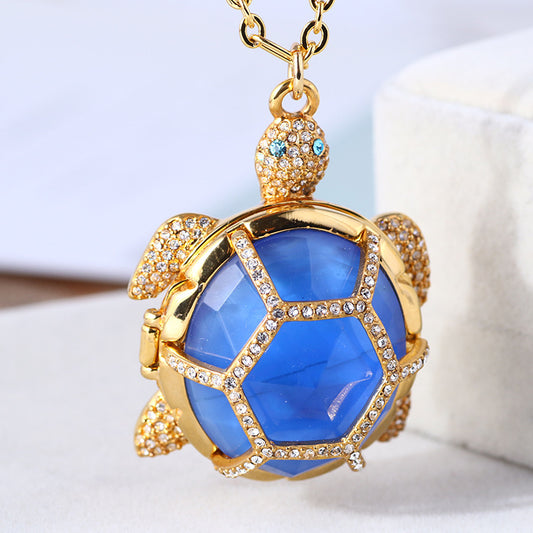 Personalized Diamond-Studded Resin Three-Dimensional Turtle Openable Sweater Chain Female Jewelry
