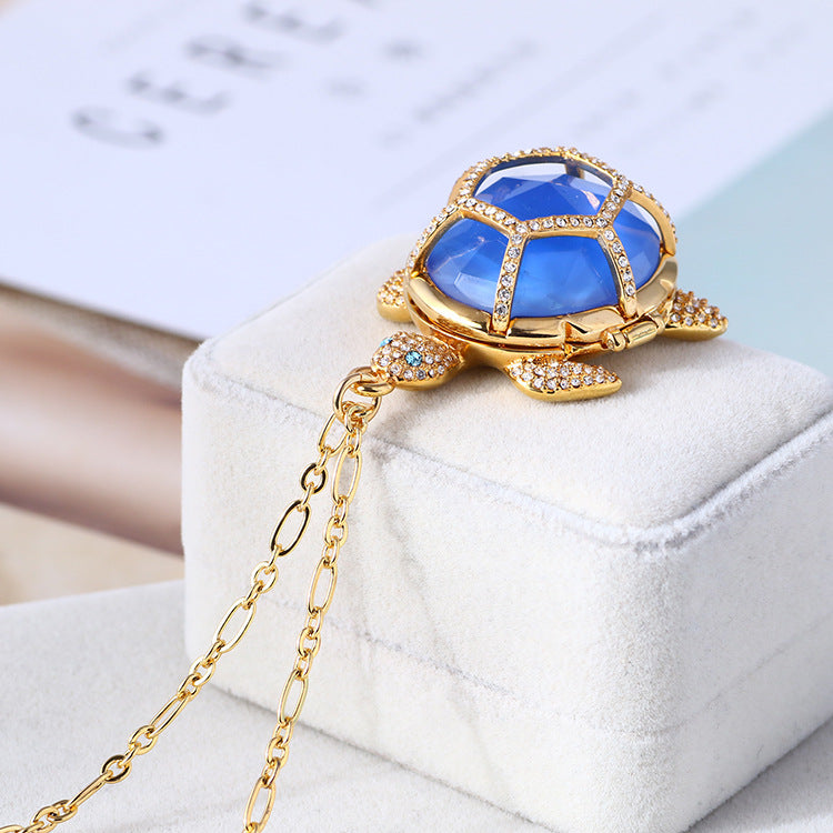 Personalized Diamond-Studded Resin Three-Dimensional Turtle Openable Sweater Chain Female Jewelry