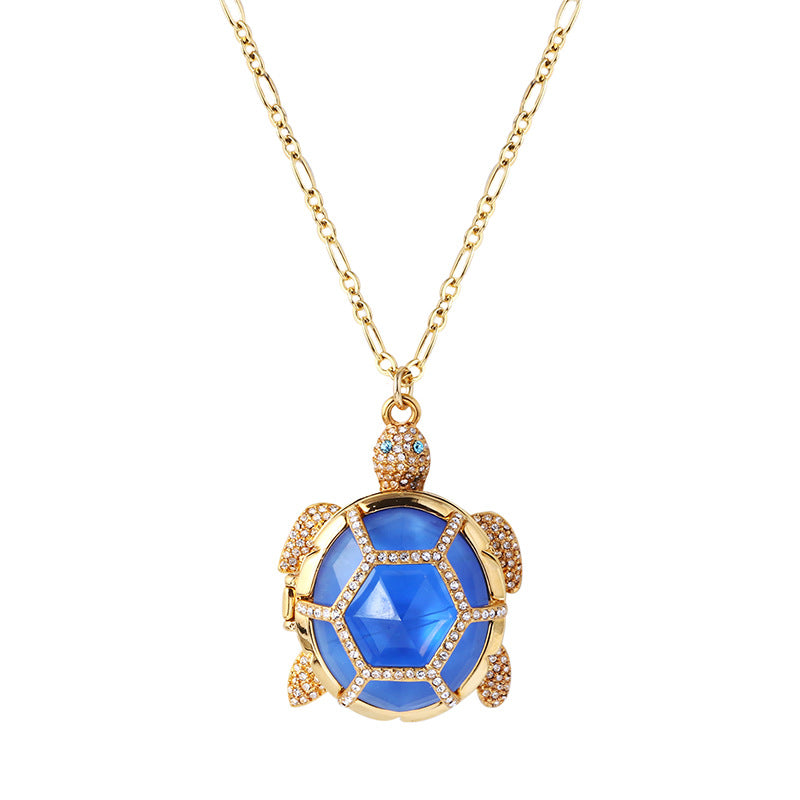 Personalized Diamond-Studded Resin Three-Dimensional Turtle Openable Sweater Chain Female Jewelry