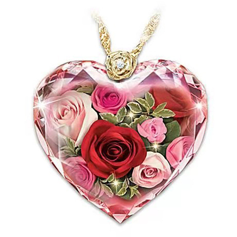 Crystal Love Rose Necklace with Gold Plated Pendant