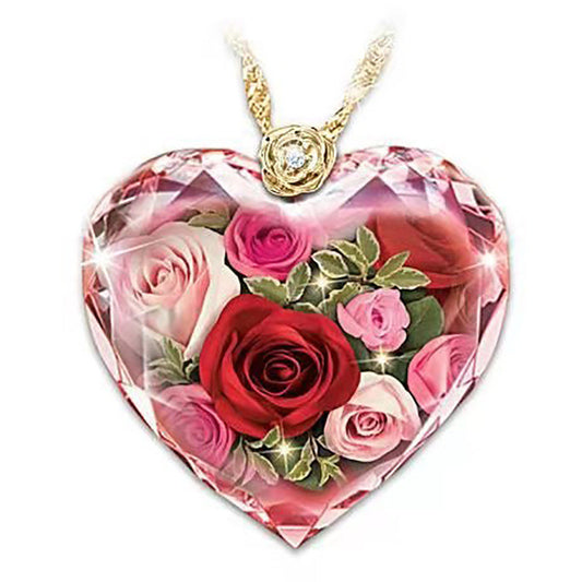 Crystal Love Rose Necklace with Gold Plated Pendant