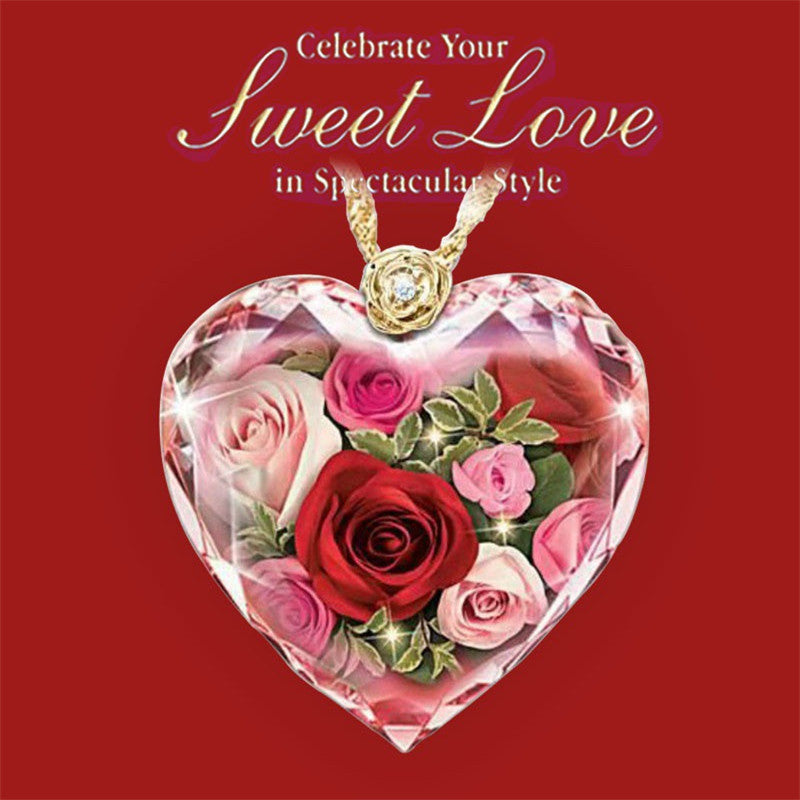 Crystal Love Rose Necklace with Gold Plated Pendant