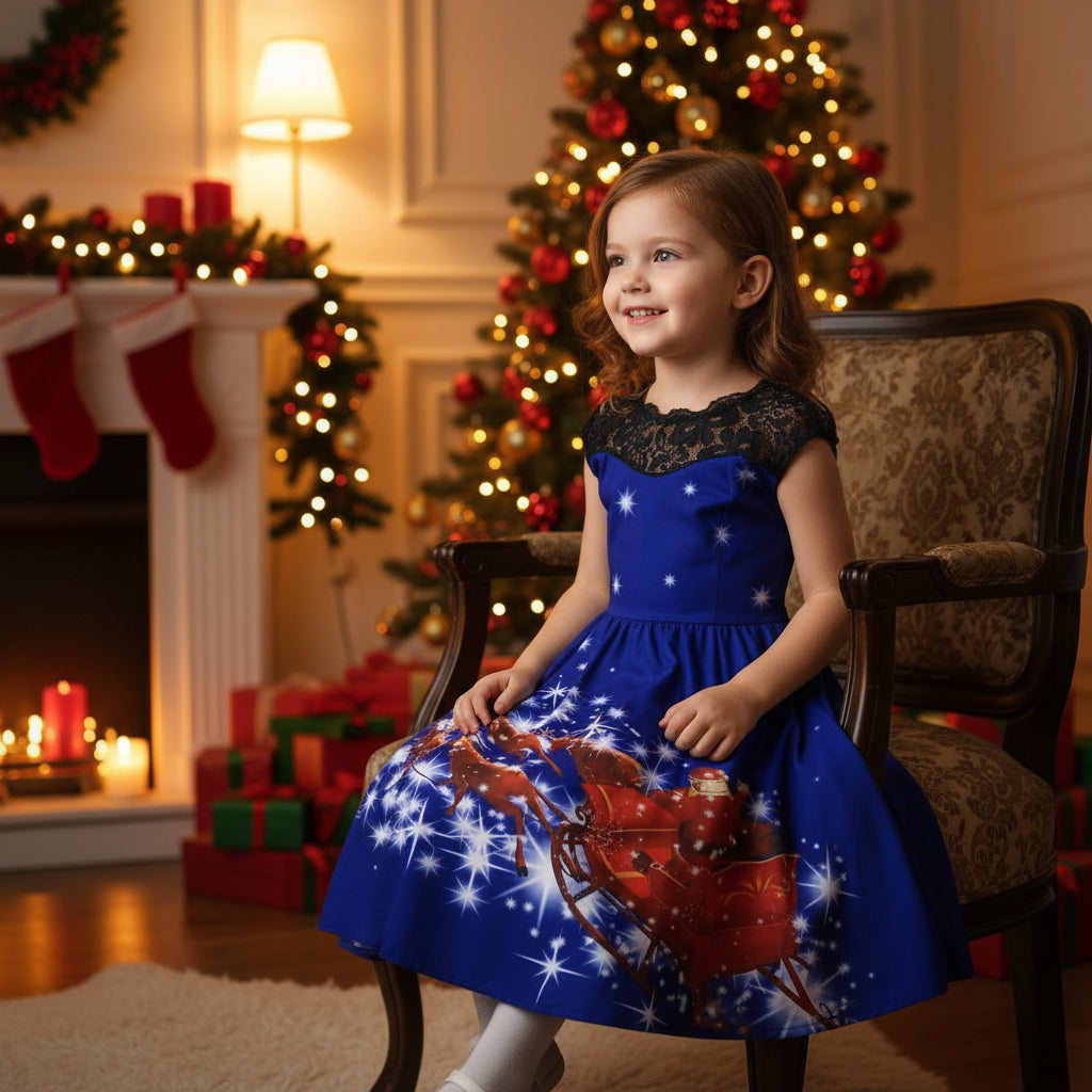 Christmas Lace Print Fashion Dress