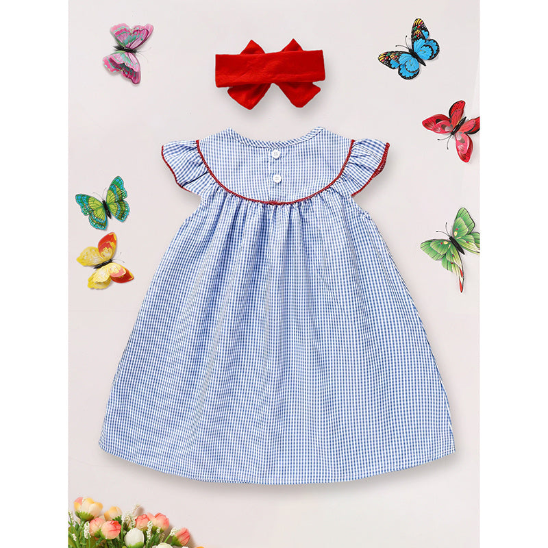 Baby Girls 4th Of July Dress Gingham American Flag White Blue Color Block Independence Day Dresses