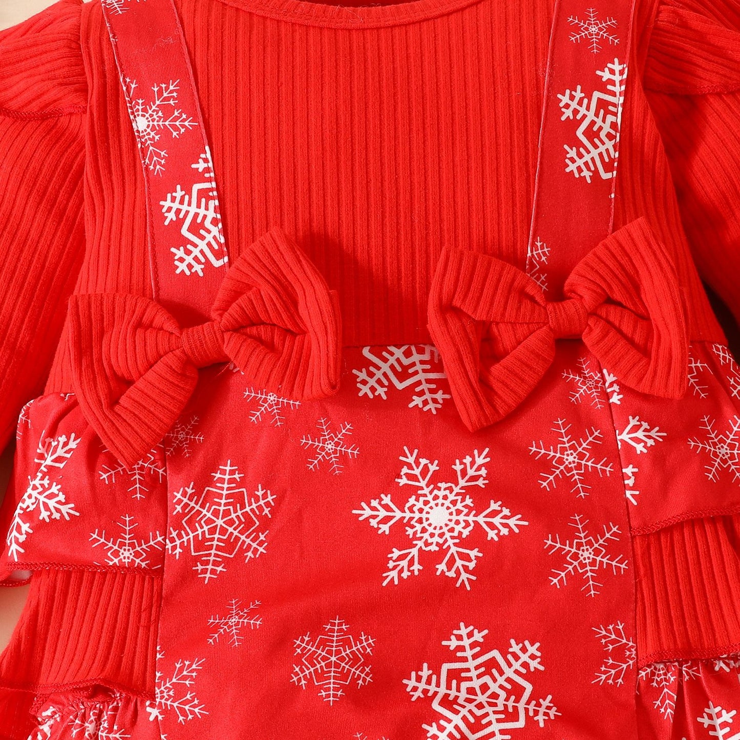 Christmas Crawling Suit Baby Girl Sunken Stripe Long Sleeve Fake Suspenders Romper