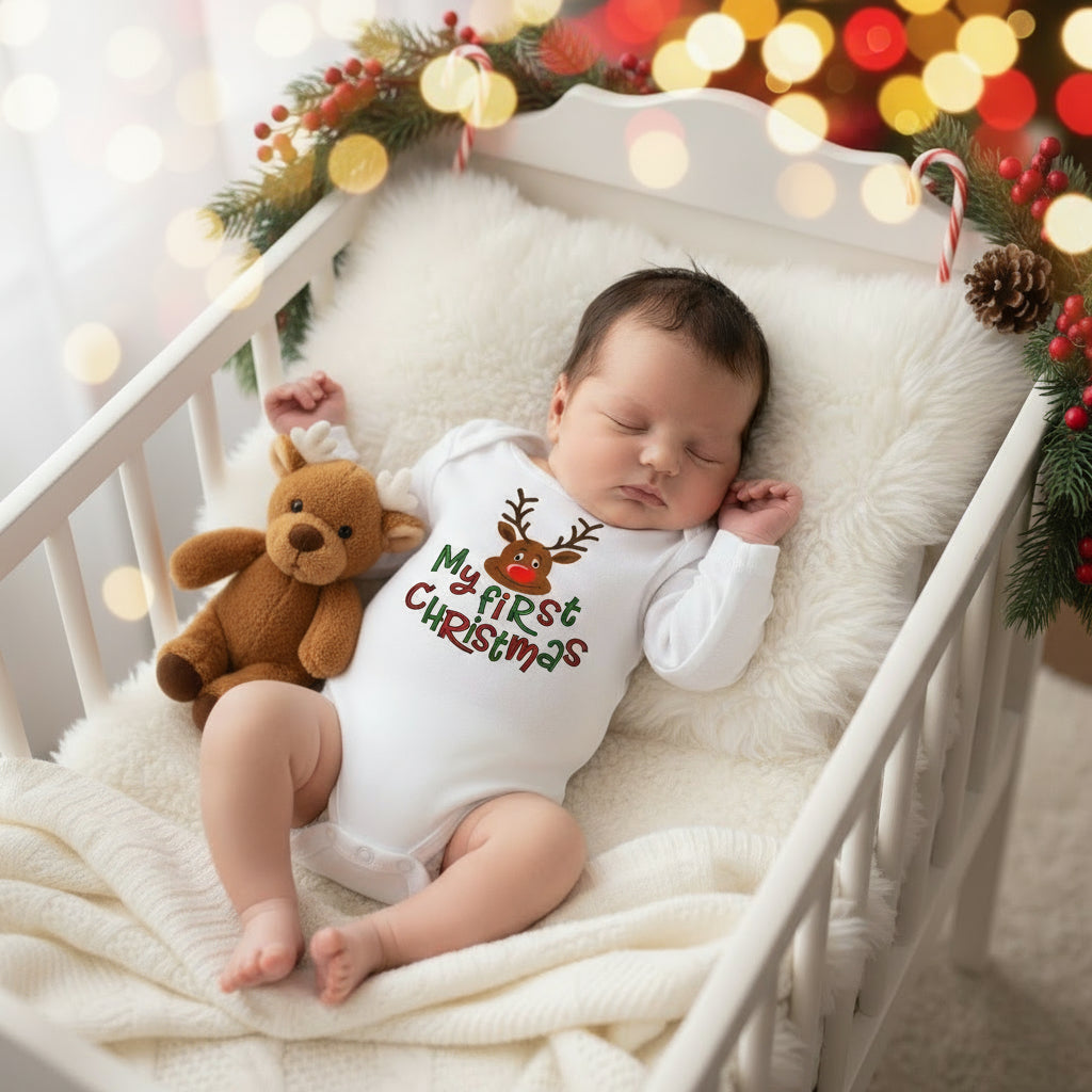 Christmas Newborn Baby White Long Sleeve Jumpsuit