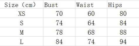 Sequin dress size chart table with bust, waist, and hip measurements (cm)