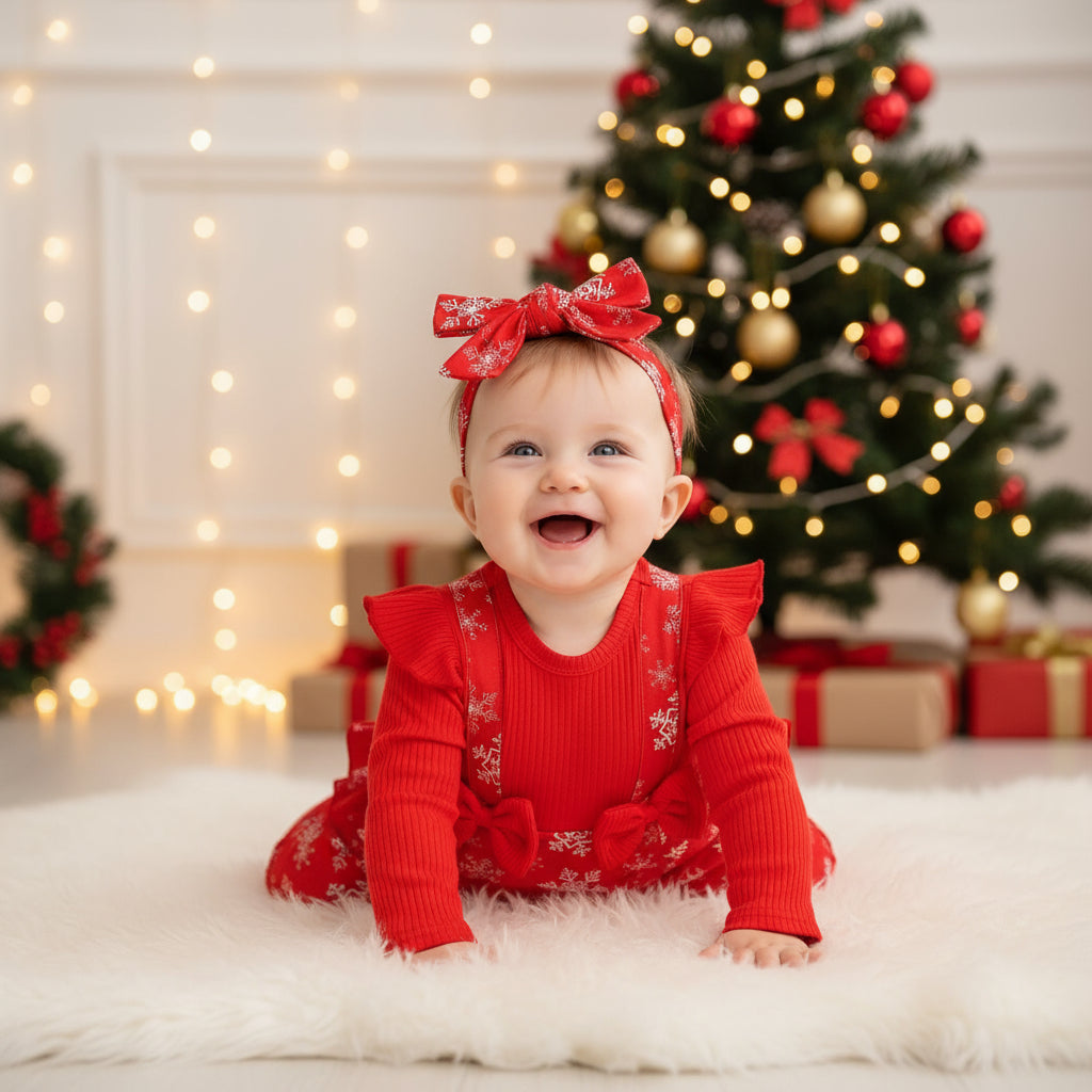Christmas Crawling Suit Baby Girl Sunken Stripe Long Sleeve Fake Suspenders Romper