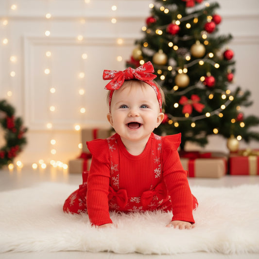 Christmas Crawling Suit Baby Girl Sunken Stripe Long Sleeve Fake Suspenders Romper
