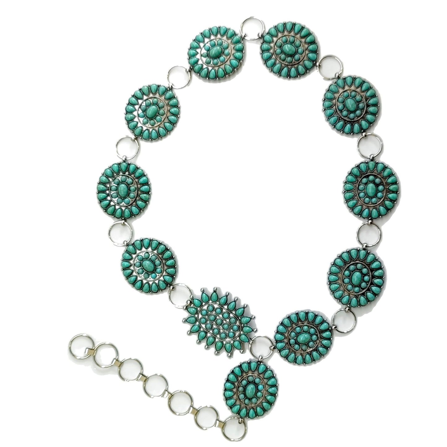 Women's Carved Vintage Turquoise Inlay Waist Chain