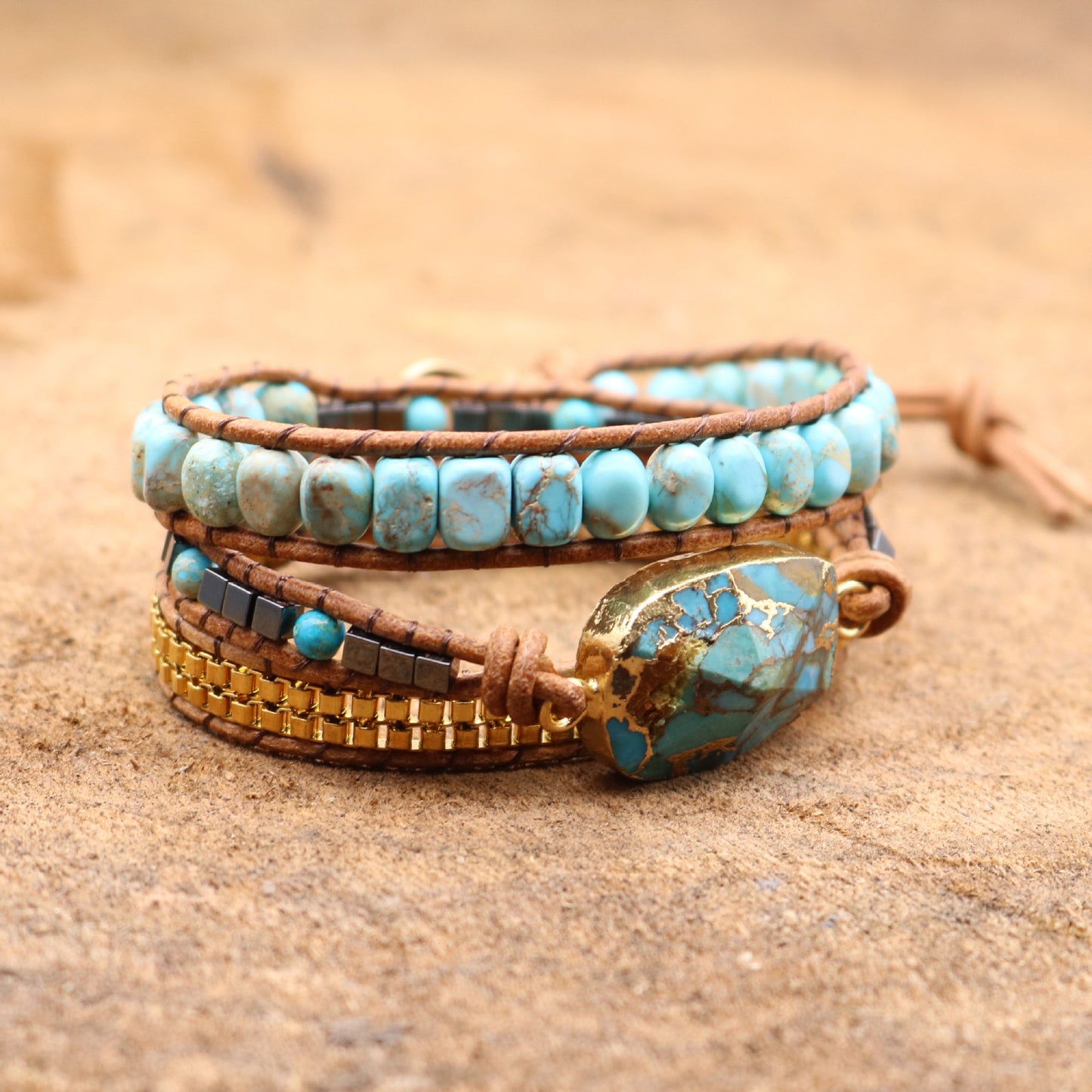 Imperial turquoise covered stainless steel chain